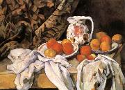 Paul Cezanne Nature morte avec rideau et pichet fleuri oil painting on canvas